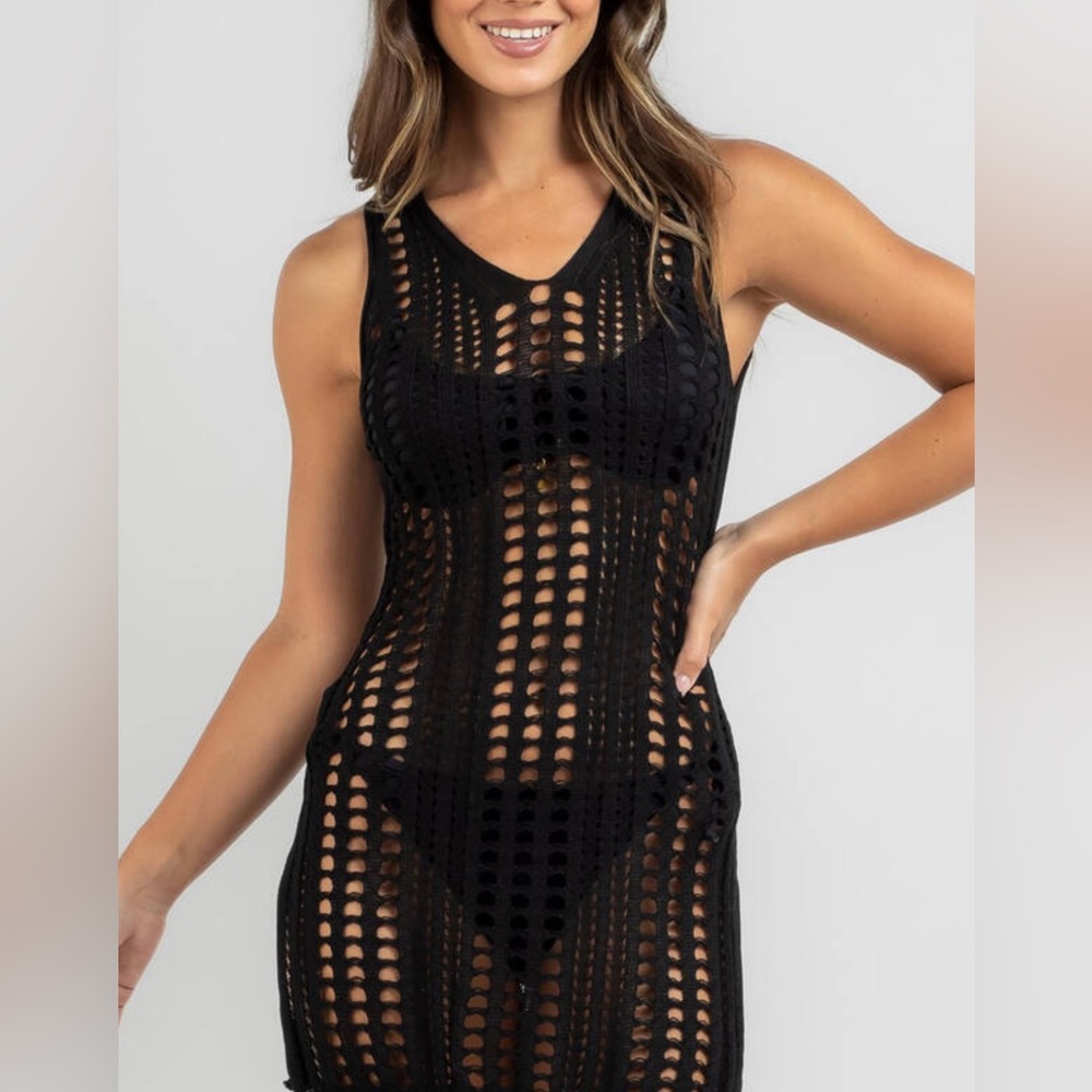 Hampton Crochet Beach Cover in Black S/M